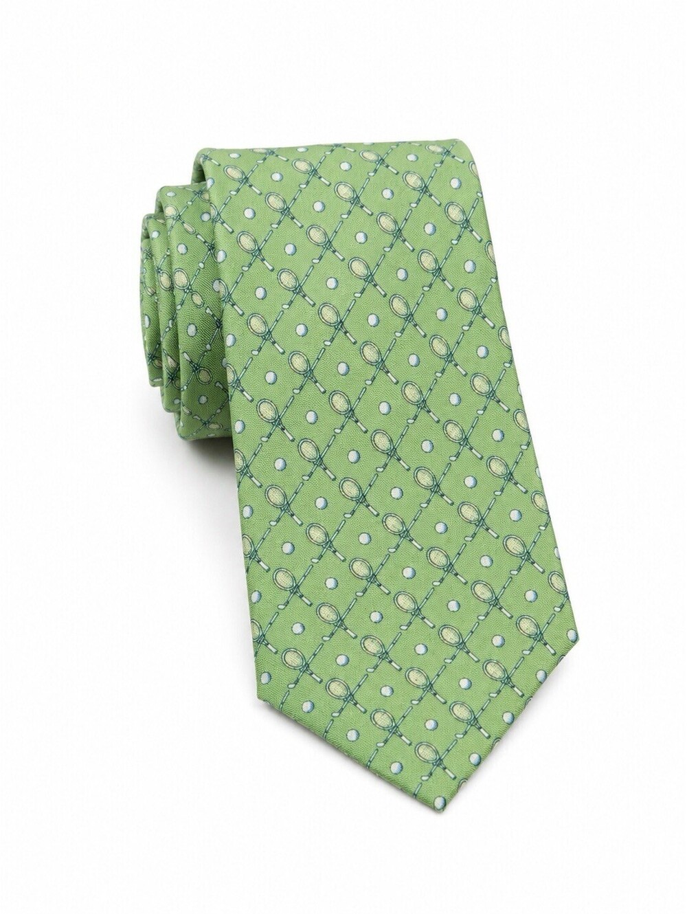 Vineyard Vines Green Tennis Racket Ball Classic 100% Silk Neck Tie Necktie USA